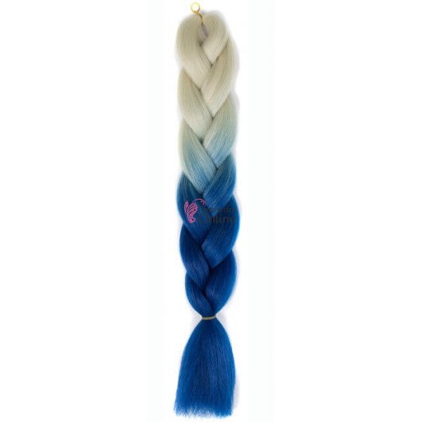 Coada de par afro impletita Premium  Ombre 2 de 60 cm Blond-Albastru B33